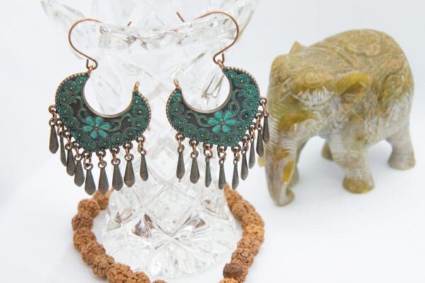 drop earrings copper turqouise boho lotus leaf hippie style