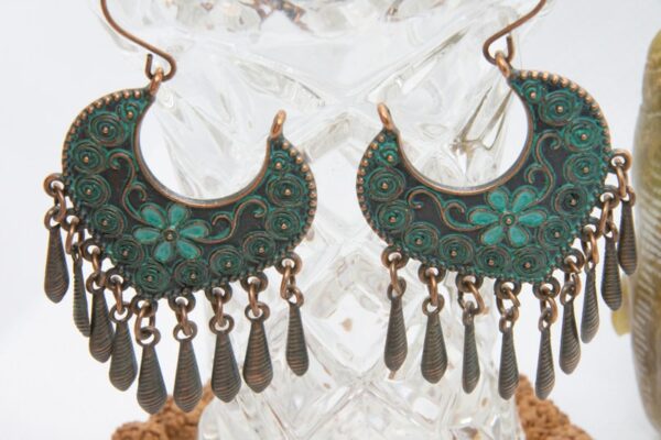 drop earrings copper turqouise boho lotus leaf hippie style