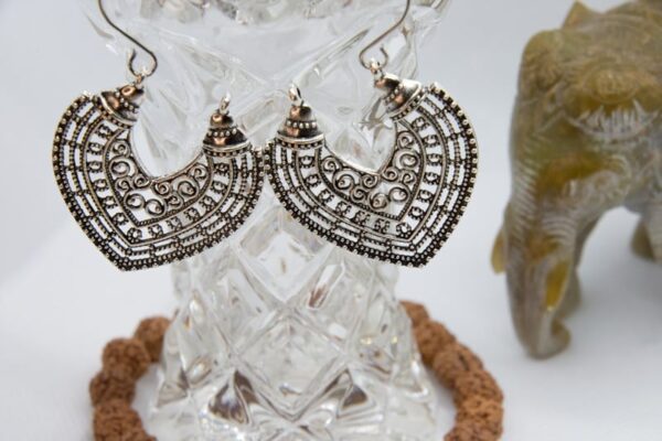drop earrings silver boho lotus leaf heart hippie style