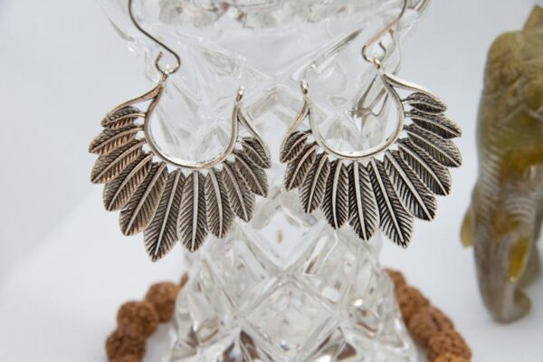 drop earrings silver boho lotus leaf feather hippie style