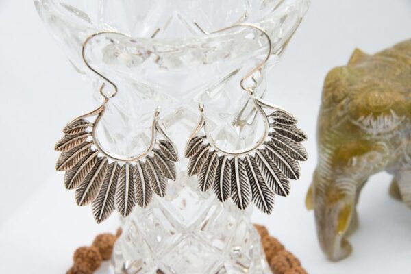 drop earrings silver boho lotus leaf feather hippie style