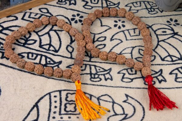 rudraksha mala bead bracelet red yellow elasticised band