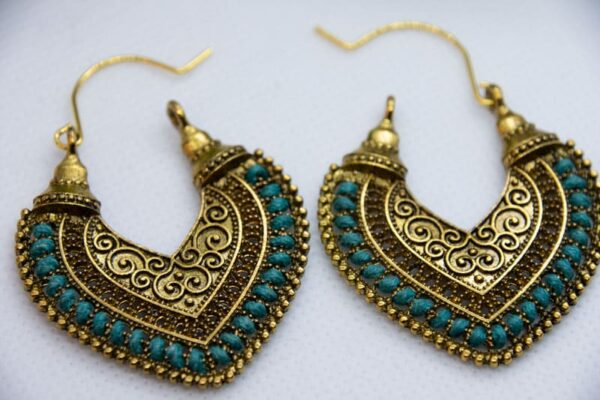 Lotus Leaf Bohemian Drop Earrings Blue Gold