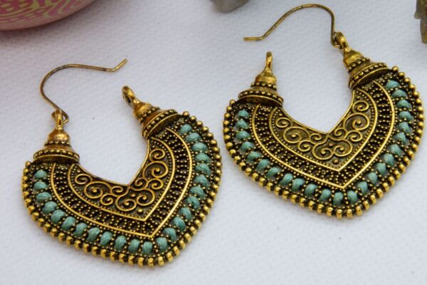 Lotus Leaf Bohemian Drop Earrings Turqouise Gold