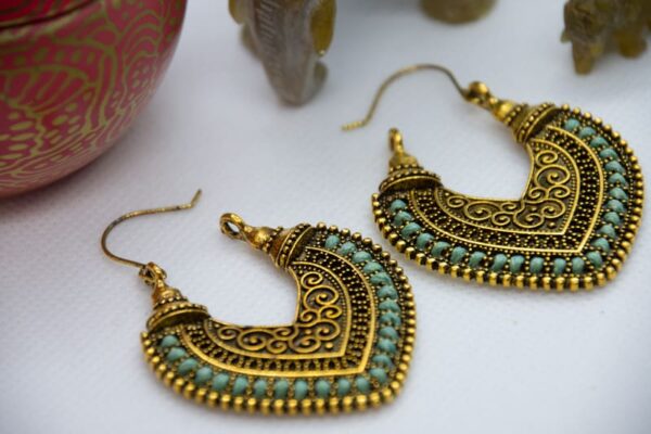 Lotus Leaf Bohemian Drop Earrings Turqouise Gold