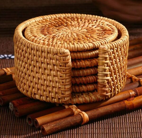 10 CM RATTAN COASTER SET