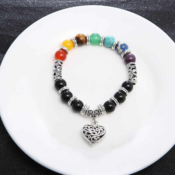 7 Chakra Heart Bracelet with silver love heart charm