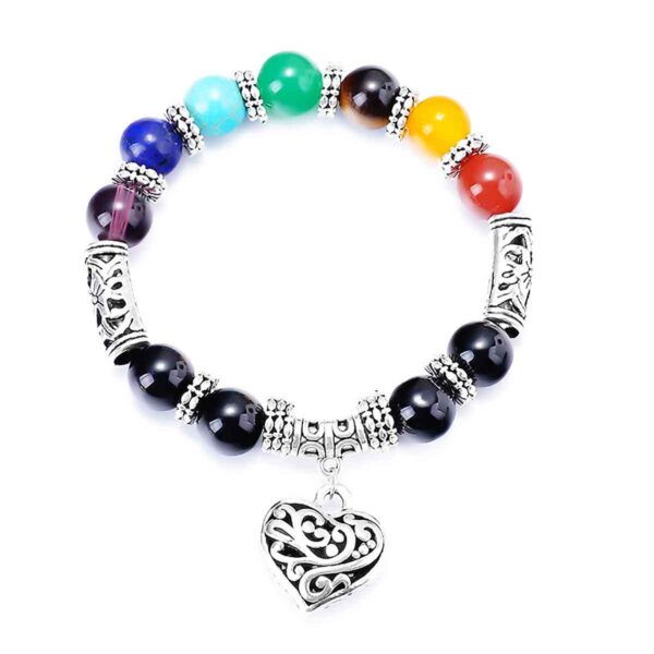 7 Chakra Heart Bracelet with silver love heart charm