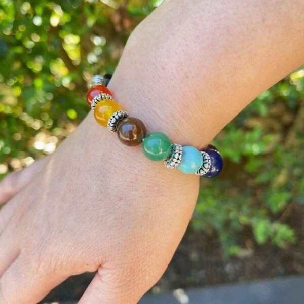 7 Chakra Heart Bracelet with silver love heart charm