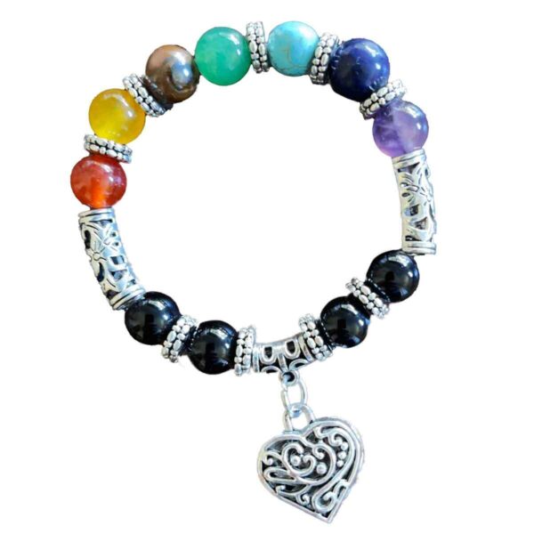 7 chakra heart bracelet with love heart charm